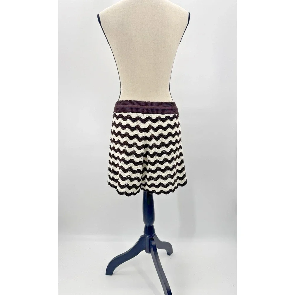 ME+EM Stripe Scallop Knit Shorts Cotton Crochet Small Drawstring Beach Boho Fest - Picture 5 of 12